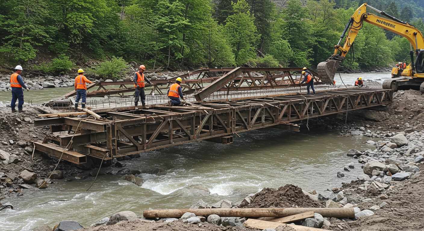 Демонтаж временного металлического моста Демонтаж временного металлического моста