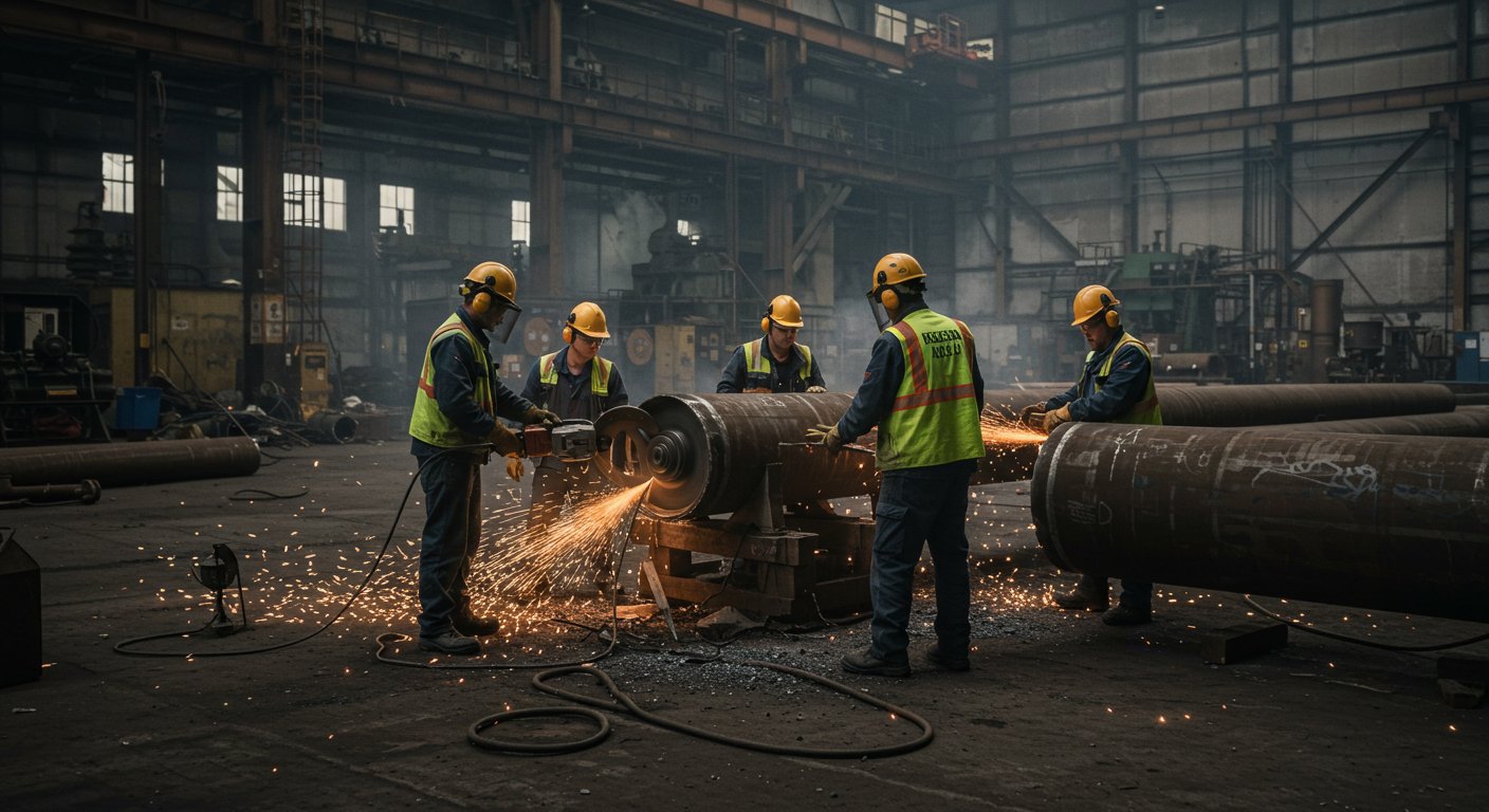 Демонтаж металлических труб в промышленной зоне