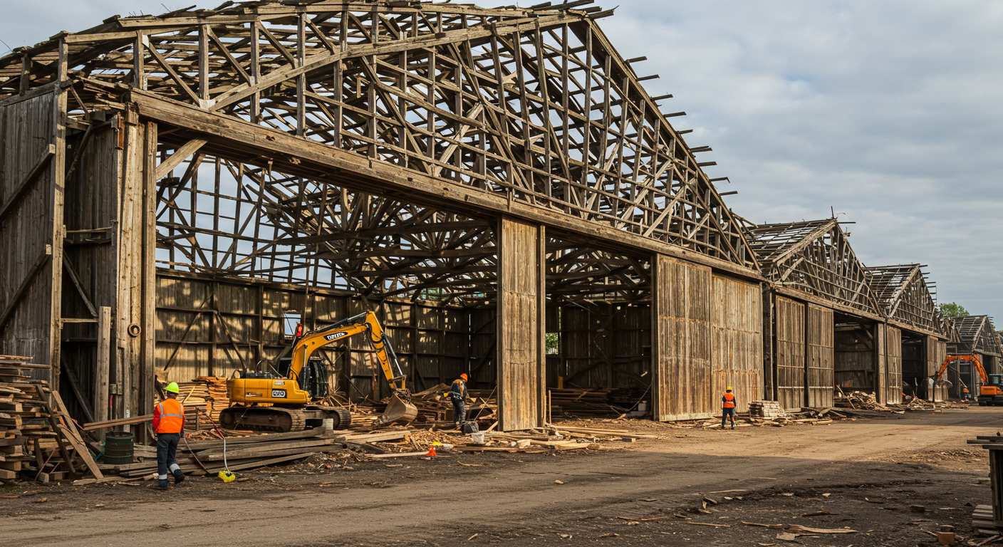 Демонтаж промышленных деревянных ангаров