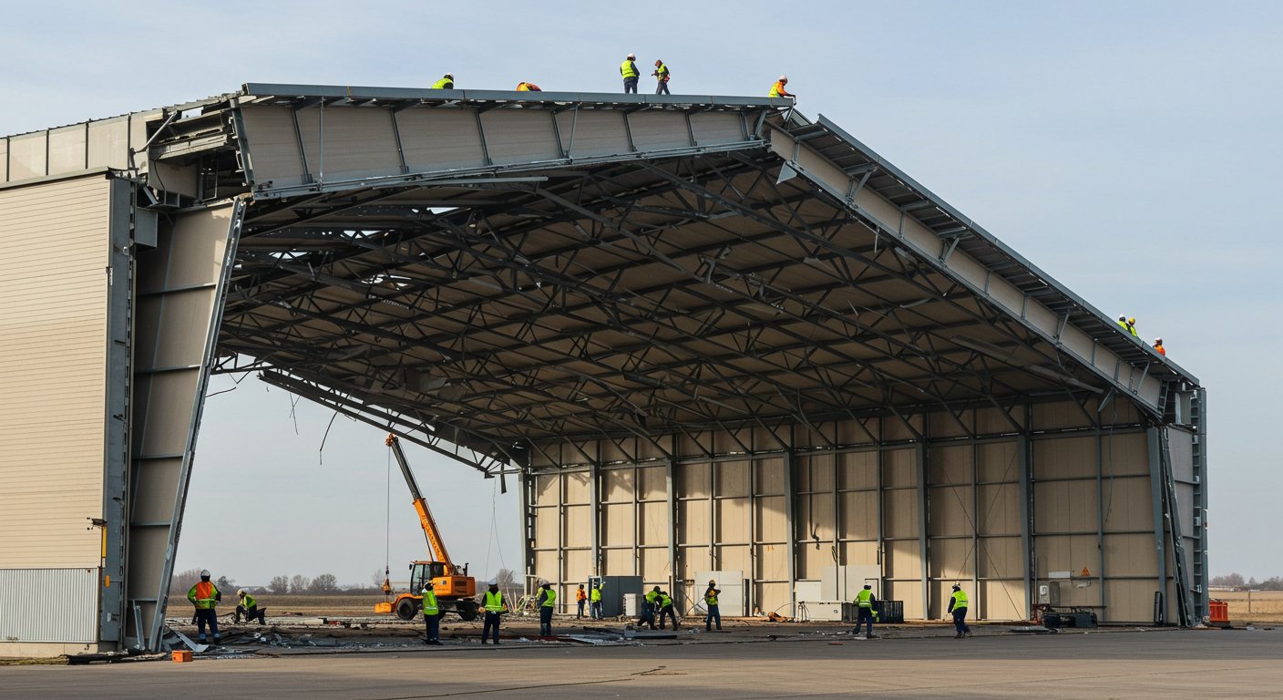 Демонтаж каркасного ангара из композитных панелей