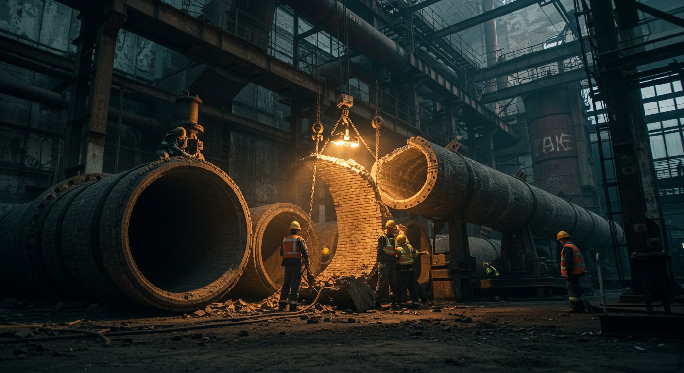Демонтаж кирпичных труб на промышленных объектах