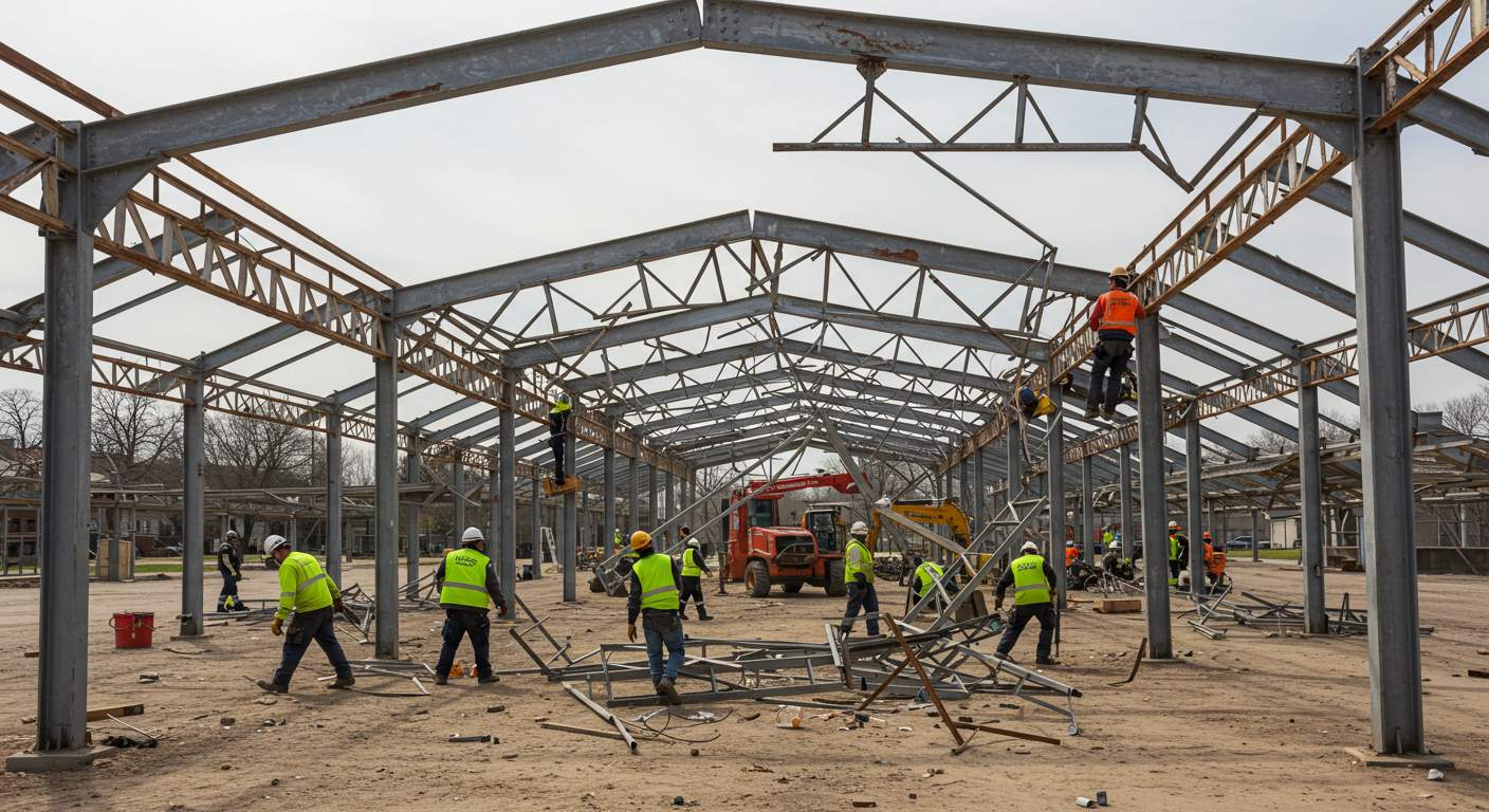 Разборка металлических каркасных павильонов