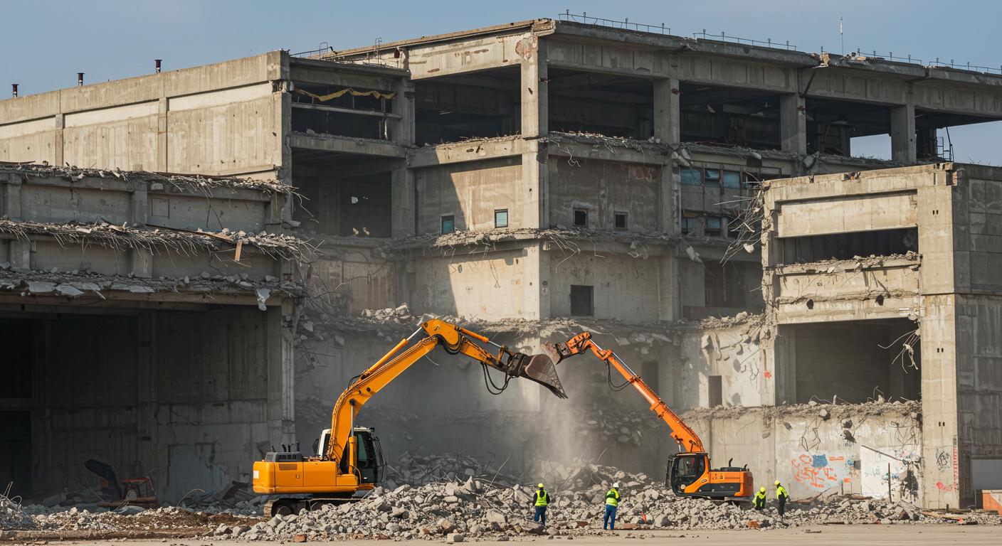 Демонтаж каркасного ангара из железобетона