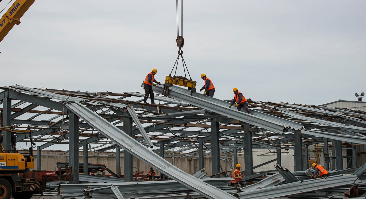 Разборка металлических кровельных конструкций