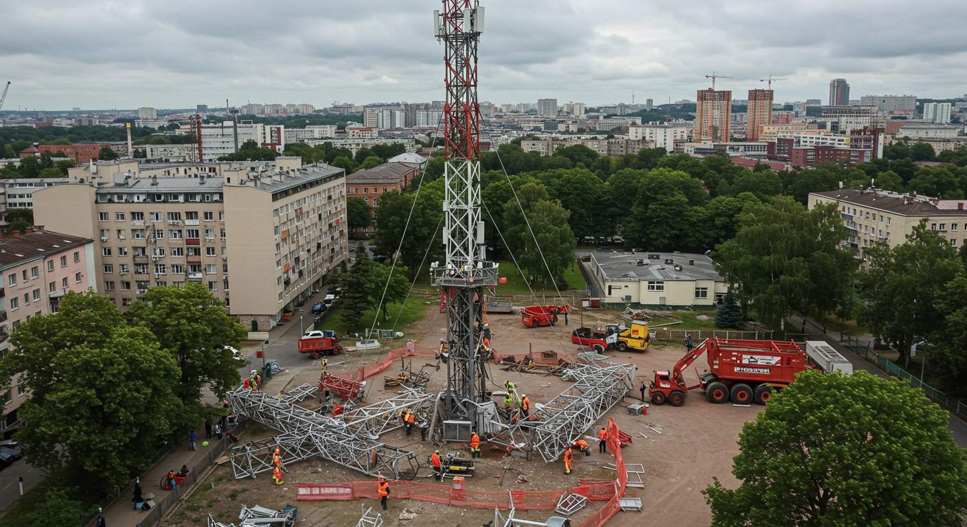 Демонтаж городской мачтовой вышки
