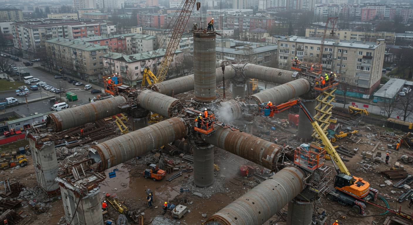Демонтаж городской трубчатой вышки