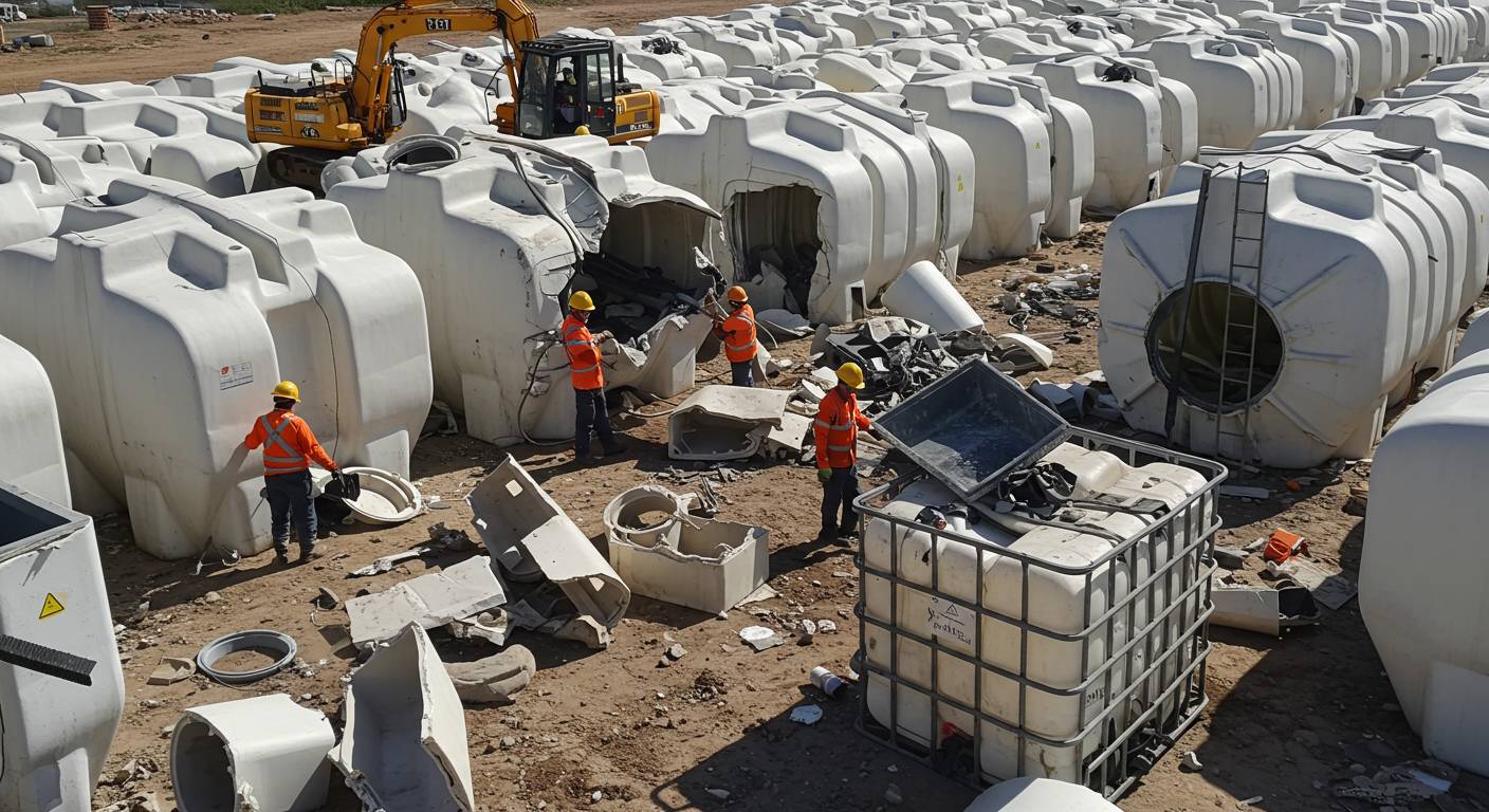 Демонтаж пластиковых резервуаров для воды