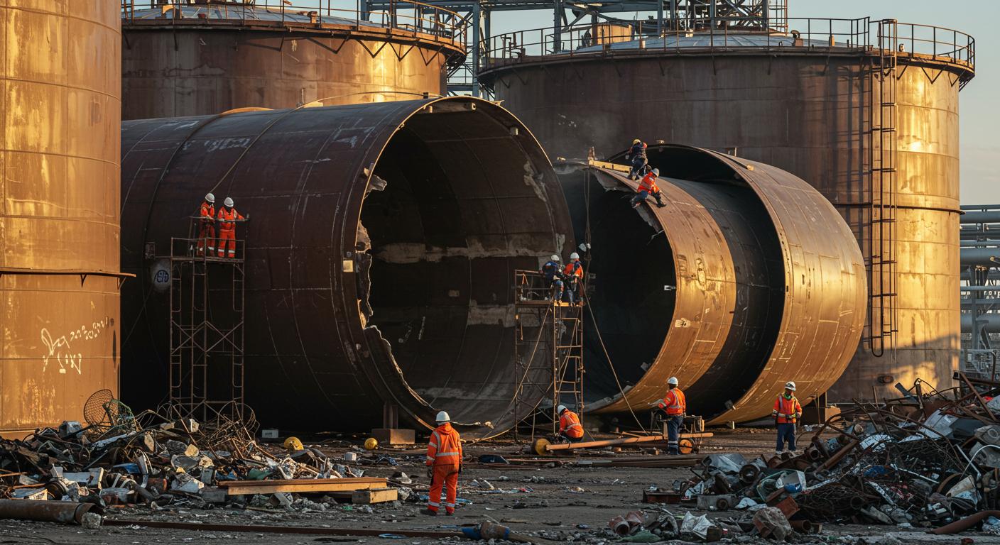 Демонтаж металлического резервуара для нефти