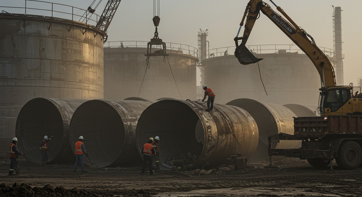 Демонтаж алюминиевых резервуаров для нефти