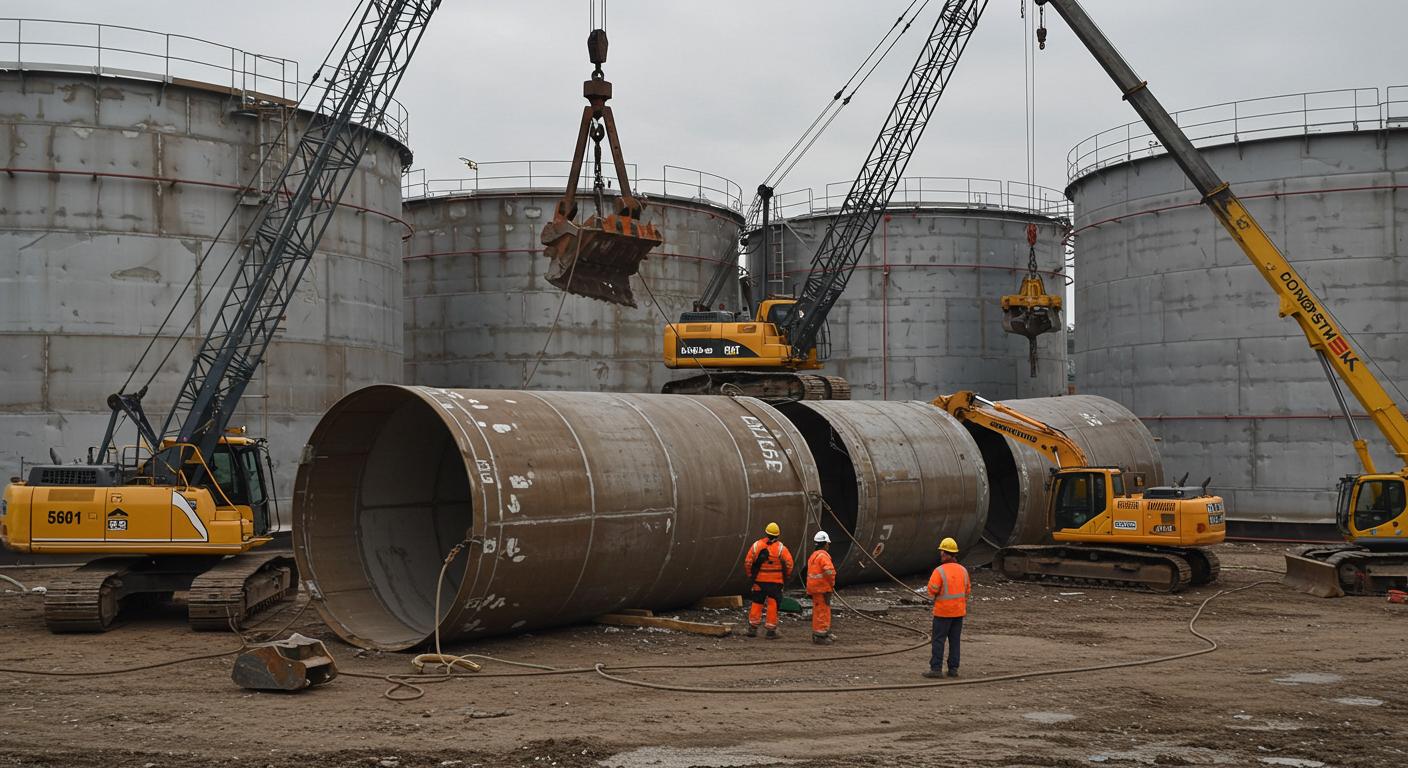Демонтаж алюминиевого резервуара для нефти