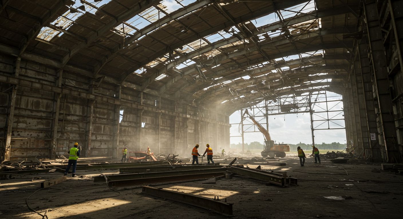 Демонтаж каркасных крупных ангаров