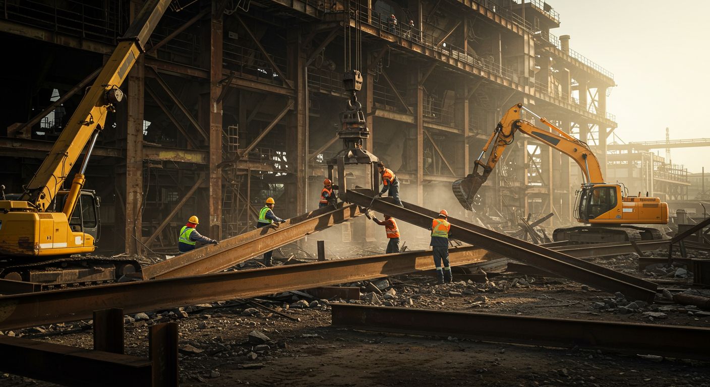 Демонтаж металлических элементов на промышленной площадке