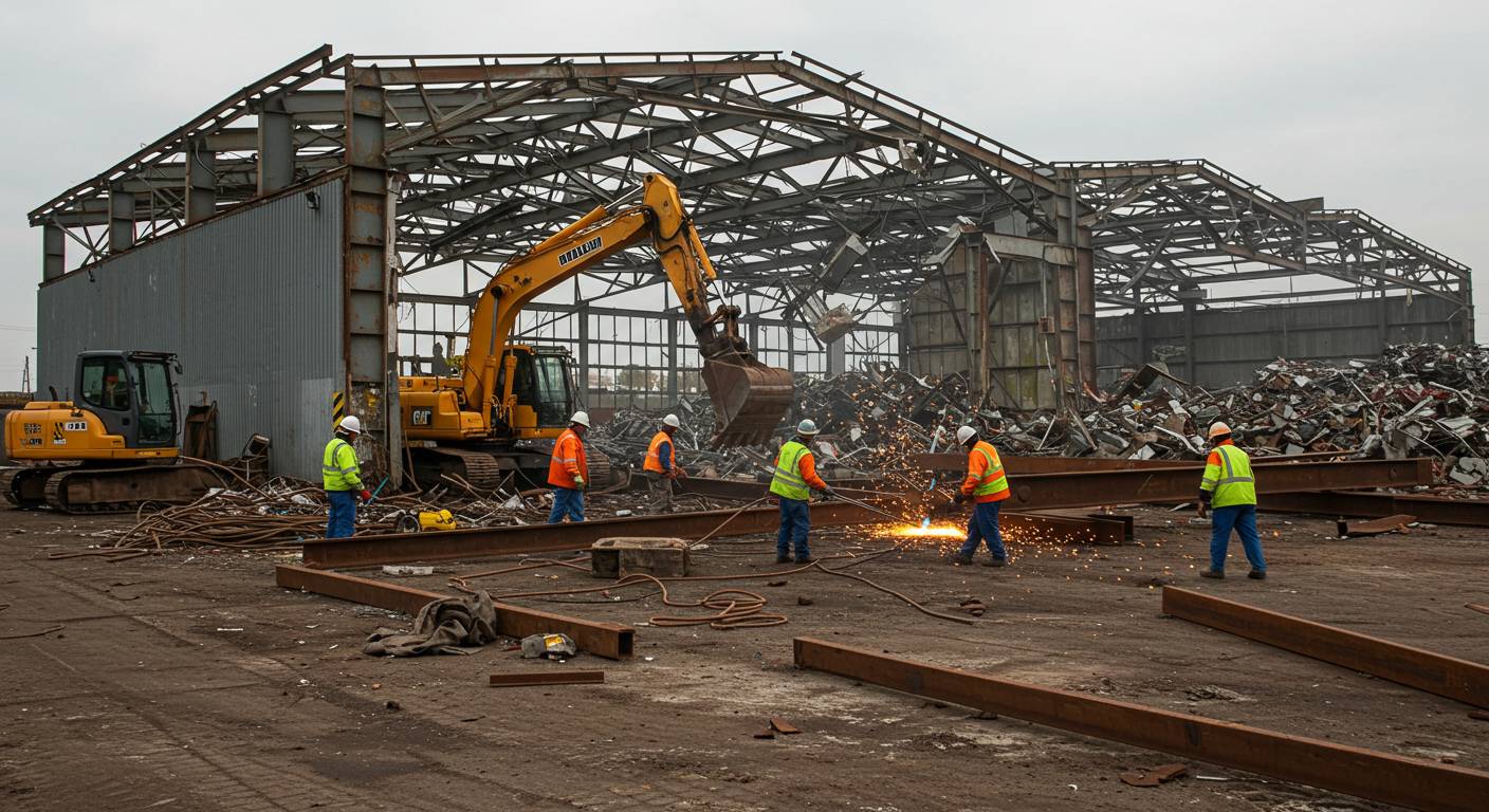 Демонтаж металлического ангара с металлоломом