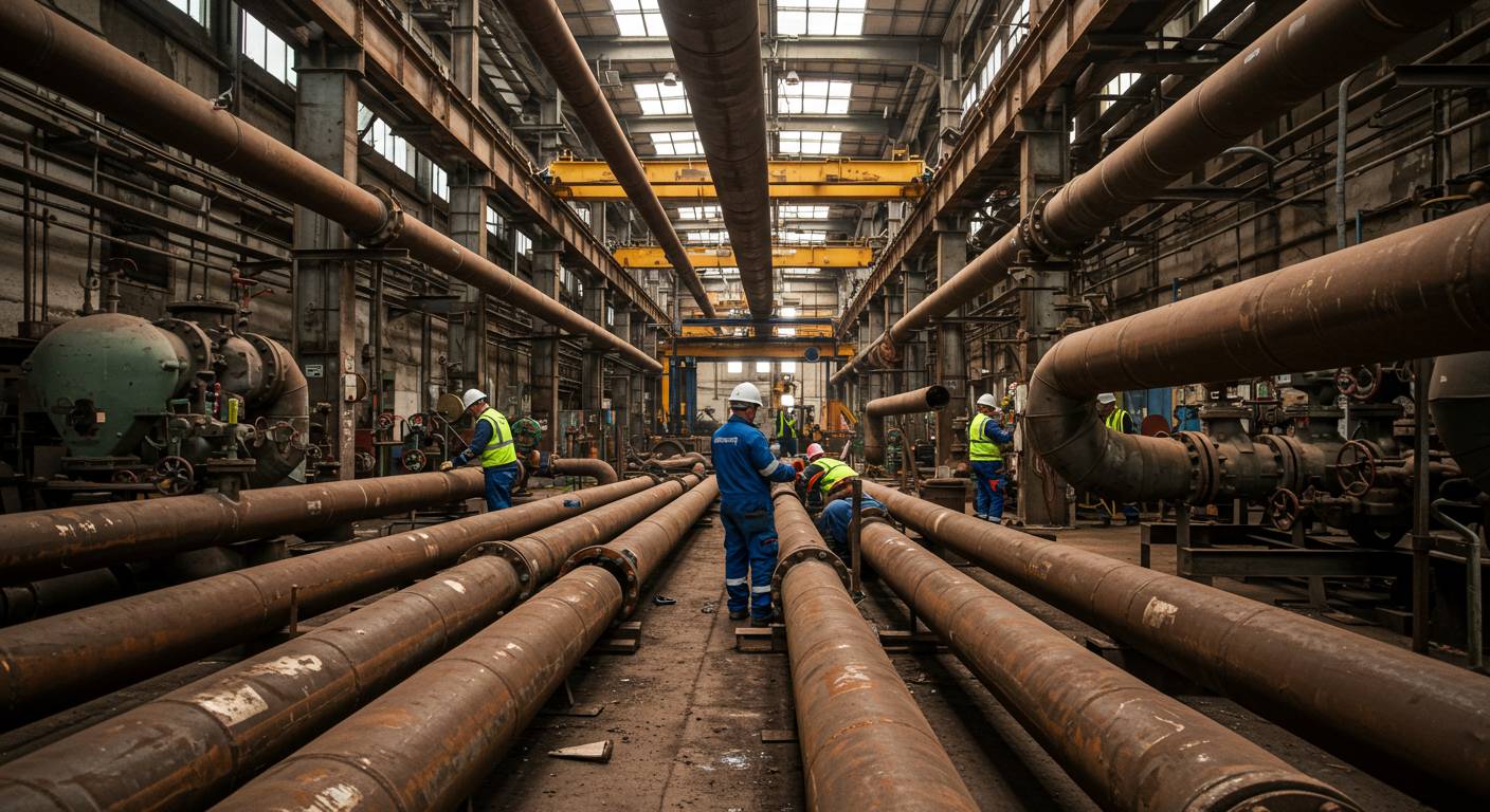 Демонтаж старых труб на промышленном объекте