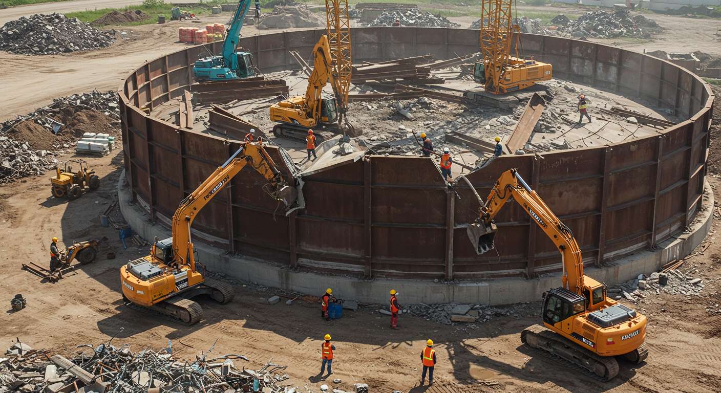 Демонтаж стального резервуара промышленной прочности