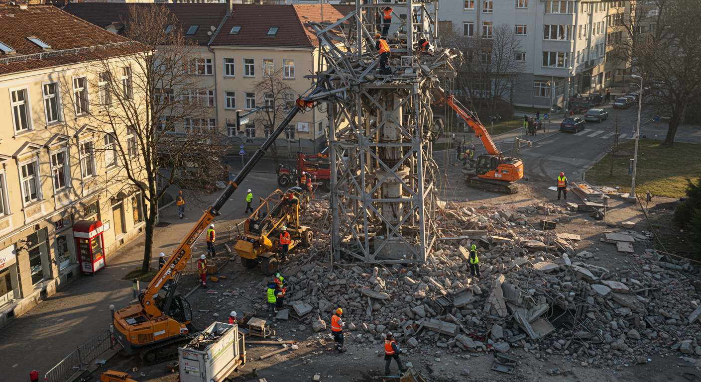 Демонтаж городской аварийной вышки