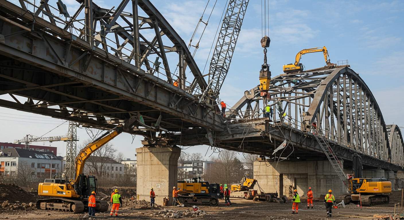 Демонтаж трубчатого мостового сооружения