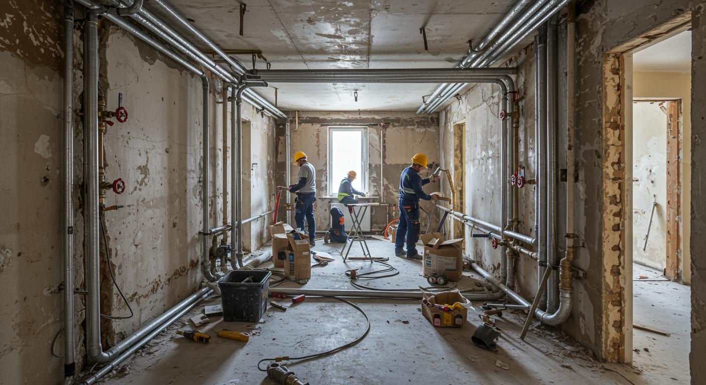 Полный демонтаж и замена труб отопления в жилых зданиях