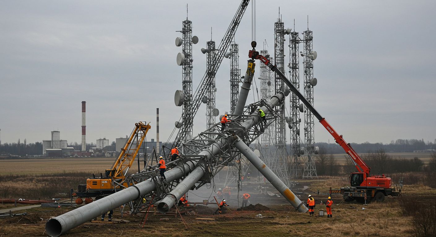 Демонтаж трубчатой вышки радиовещательной отрасли