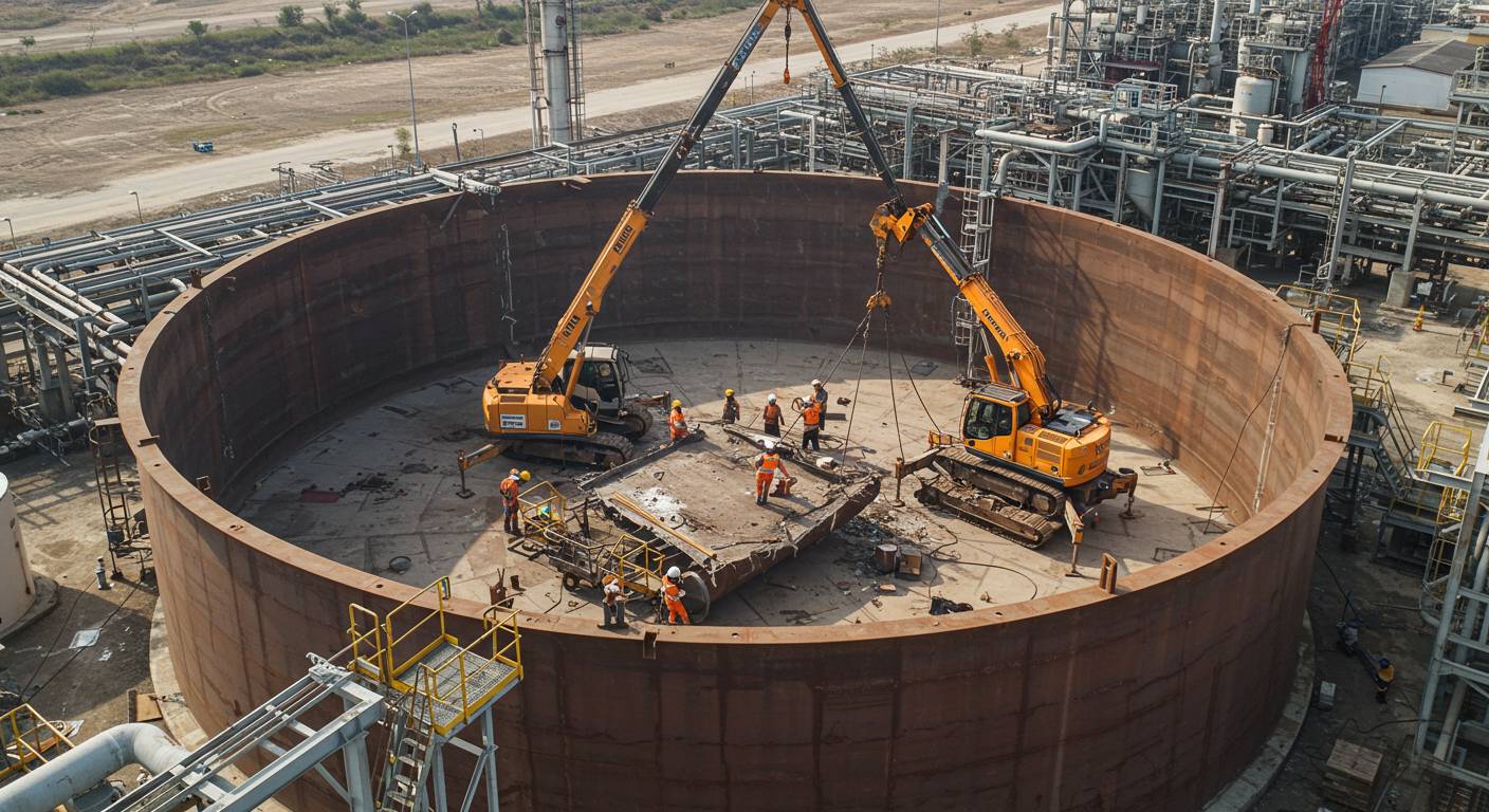Демонтаж каркасного резервуара на нефтехимическом объекте
