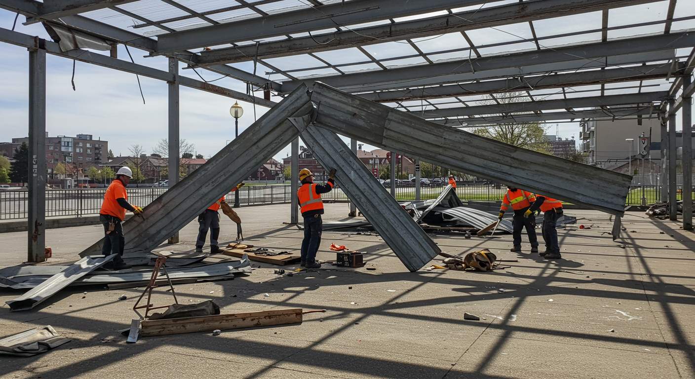 Демонтаж металлического навеса Демонтаж металлического навеса