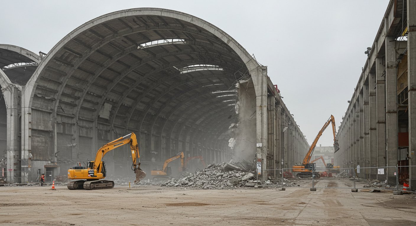 Демонтаж арочного ангара из железобетона